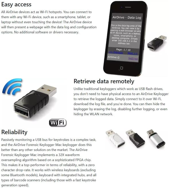 Mac Keylogger - Airdrive Forensic Keylogger Mac Black, Wifi, Live
