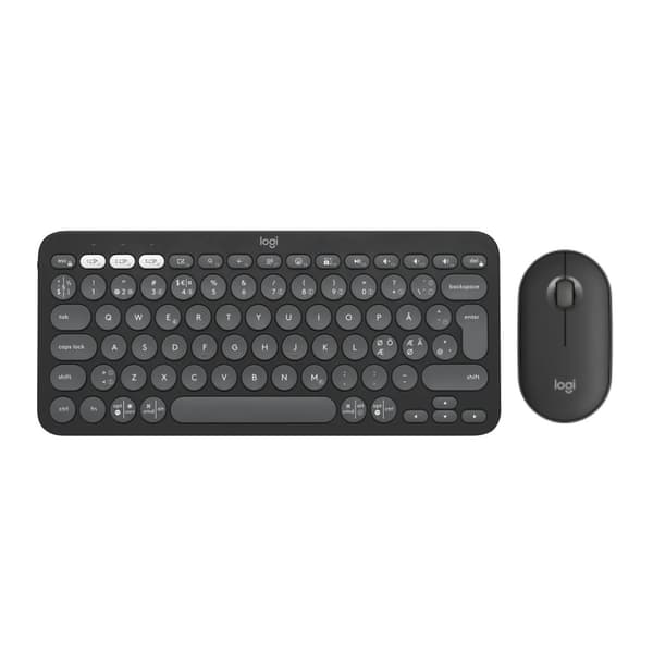 Logitech® | Pebble 2 Combo - Tastatur og mus sett - trådløs - Bluetooth LE - Nordisk layout - Tonal-Graphite