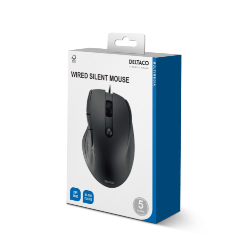 Deltaco Silent Wired Office mouse 5 buttons, 600-1200 DPI, black