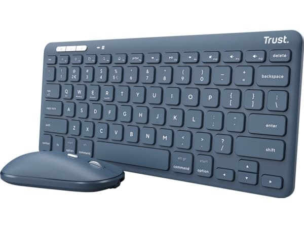 Trust Lyra Multi-Device - Sats med tangentbord och mus - trådlös - Bluetooth, 2.4 GHz - QWERTY - amerikansk - blå - låda