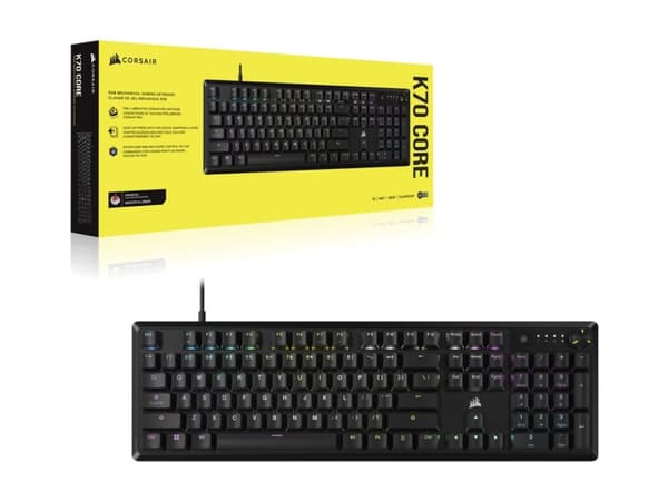 CORSAIR K70 CORE RGB - Tastatur - mechanical, gaming - 100% - full size - backlit - USB - QWERTY - USA - tastsvitsj: CORSAIR MLX Red - svart