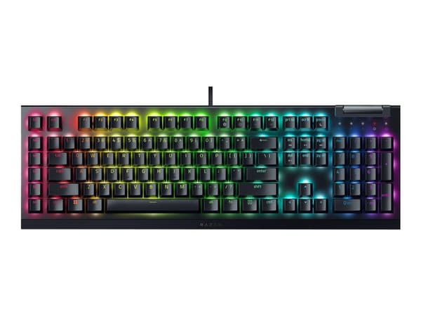 Razer BlackWidow V4 X - Tangentbord - 100% - full size - med mediavals - bakgrundsbelyst - USB - QWERTY - Nordisk - tangentbrytare: Razer Green Svart