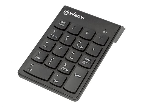 Manhattan Numeric Keypad, Wireless (2.4GHz), USB-A Micro Receiver, 18 Full Size Keys, Black, Membrane Key Switches, Auto Power Management, Range 10m, musta