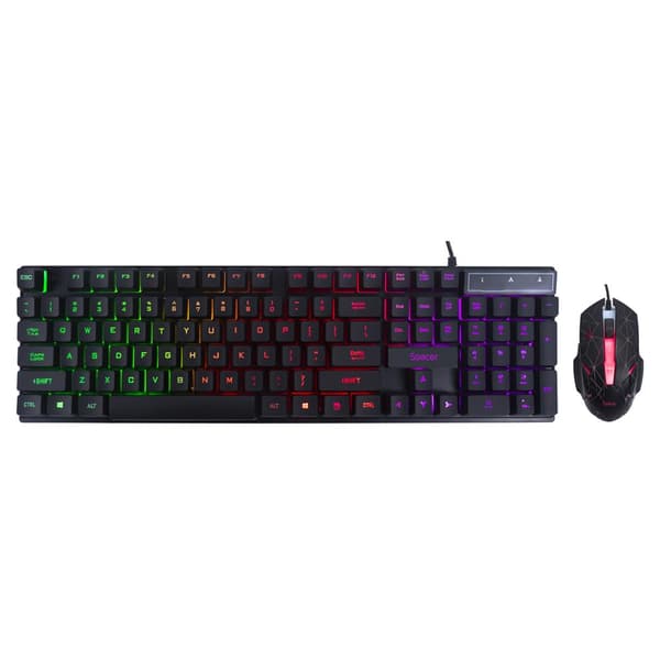 KIT gaming SPACER USB, tastatura RGB rainbow + mouse optic 7 culori, black, "SP-GK-01"   (timbru verde 0.8 lei)