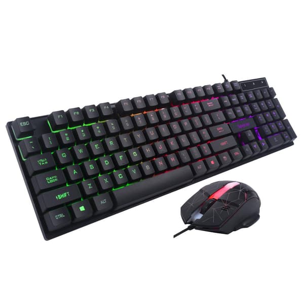 KIT gaming SPACER USB, tastatura RGB rainbow + mouse optic 7 culori, black, "SP-GK-01"   (timbru verde 0.8 lei)