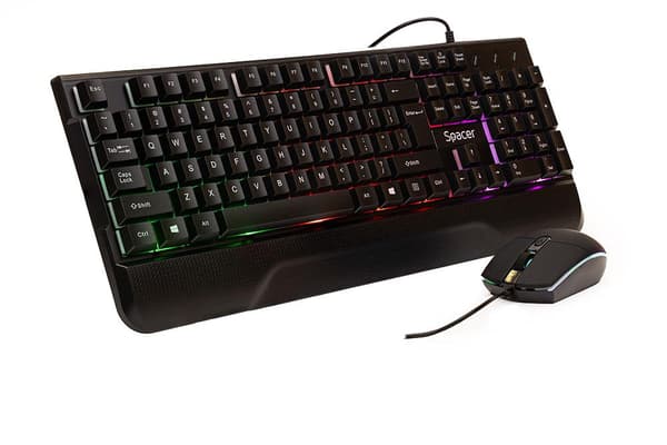KIT gaming SPACER USB INVICTUS, tastatura RGB rainbow + mouse optic 7 culori, black, "SPGK-INVICTUS"   (timbru verde 0.8 lei)