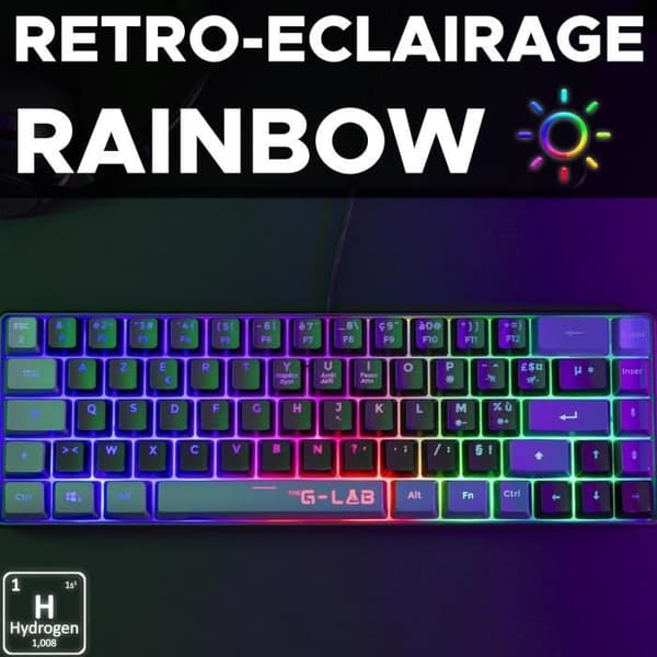 Speltangentbord - THE G-LAB - KEYZ-HYDRO-BKG/FR - 60% membran 2 färger svarta + grå tangenter