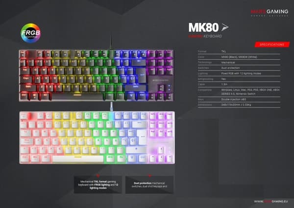 Mars Gaming  MK80 Gaming Mechanical Keyboard RGB / Brown Switch / US