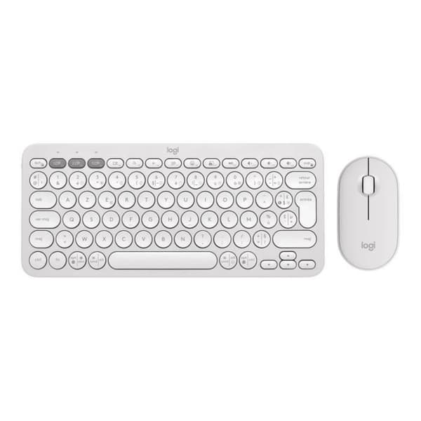 Tangentbord och mus - Logitech - Pebble 2 Combo - Trådlös - Bluetooth LE - AZERTY - Vit Vit