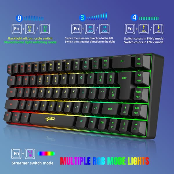 Langallinen pelinäppäimistö RGB-taustavalolla, 68 näppäintä