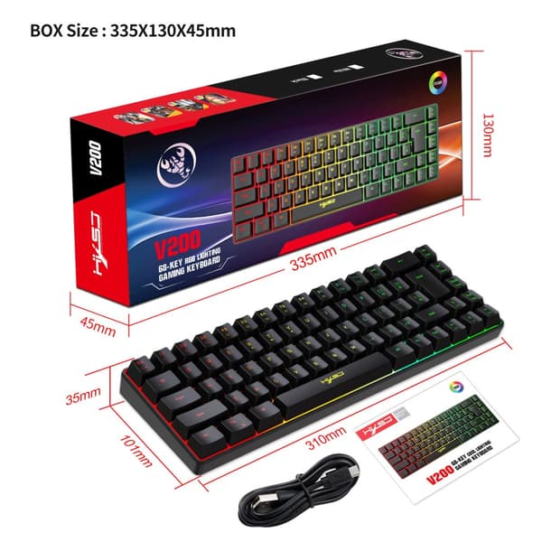 Langallinen pelinäppäimistö RGB-taustavalolla, 68 näppäintä