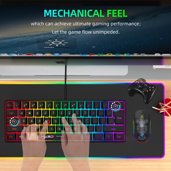 INF Bærbart kablet gaming-tastatur med RGB-baggrundsbelysning, 61 taster