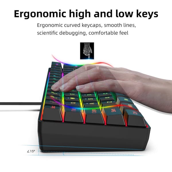INF Bärbart trådbundet speltangentbord med RGB-bakgrundsbelysning, 61 tangenter