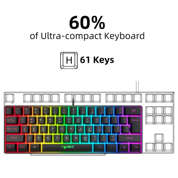 INF Bärbart trådbundet speltangentbord med RGB-bakgrundsbelysning, 61 tangenter