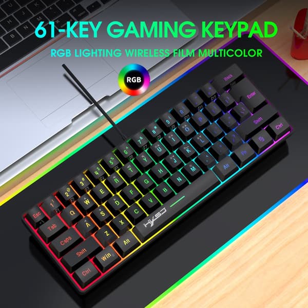 INF Bärbart trådbundet speltangentbord med RGB-bakgrundsbelysning, 61 tangenter
