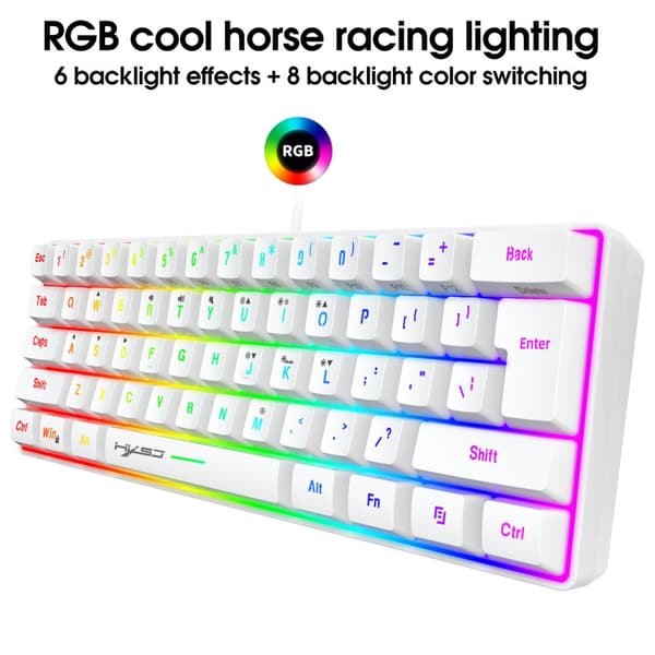 INF Bærbart kablet gaming-tastatur med RGB-baggrundsbelysning, 61 taster