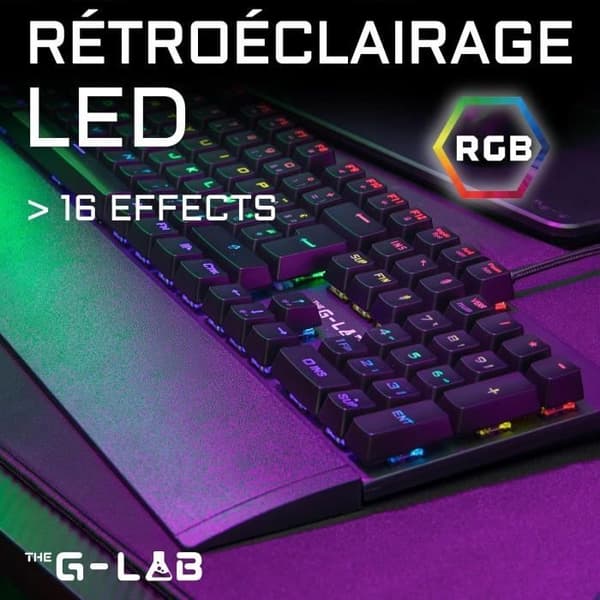 Mekaniskt speltangentbord - THE G-LAB - KEYZ -CARBON -EX/FR - Bakgrundsbelyst - Blå switch - Handledsstöd - FR