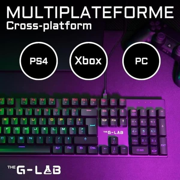 Mekaniskt speltangentbord - THE G-LAB - KEYZ -CARBON -EX/FR - Bakgrundsbelyst - Blå switch - Handledsstöd - FR