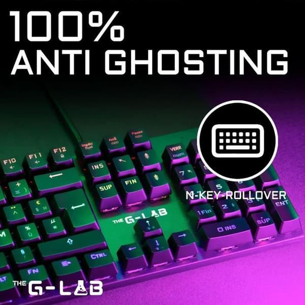 Mekaniskt speltangentbord - THE G-LAB - KEYZ -CARBON -EX/FR - Bakgrundsbelyst - Blå switch - Handledsstöd - FR