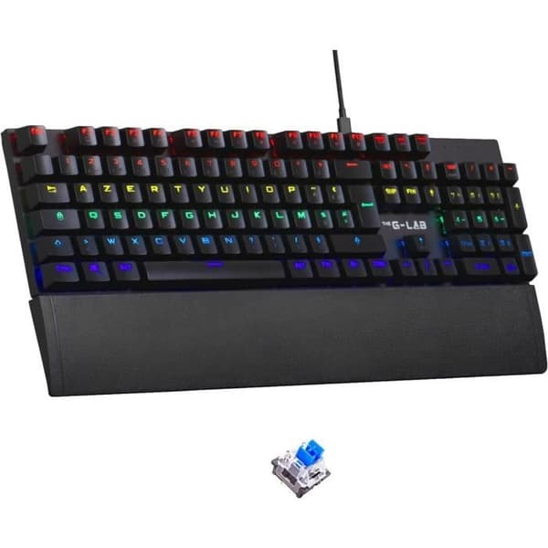 Mekaniskt speltangentbord - THE G-LAB - KEYZ -CARBON -EX/FR - Bakgrundsbelyst - Blå switch - Handledsstöd - FR Svart