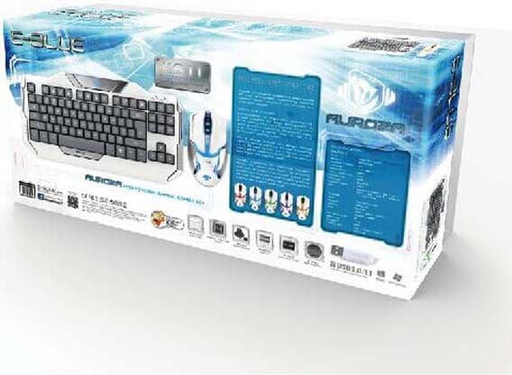E-blue EKM811WHUSIU, Full-size (100%), Langallinen, USB, Musta, Valkoinen, Sisältää hiiren