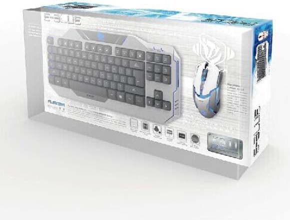 E-blue EKM811WHUSIU, Full-size (100%), Langallinen, USB, Musta, Valkoinen, Sisältää hiiren