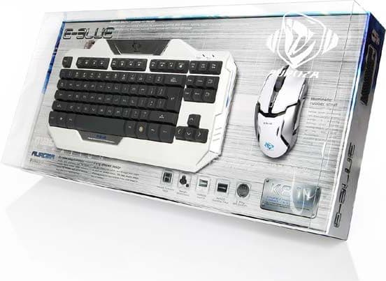 E-blue EKM811WHUSIU, Full-size (100%), Langallinen, USB, Musta, Valkoinen, Sisältää hiiren