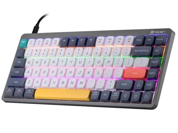 Tracer FINA 84, Kabel & trådløs, USB + RF Wireless + Bluetooth, Mekanisk, QWERTY, LED, Grå