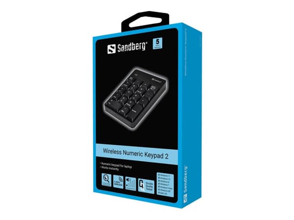 Sandberg Wireless Numeric Keypad 2, Langaton RF, 18, Kannettava tietokone/PC, Musta musta