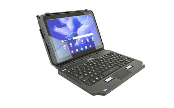 Gamber-Johnson 2-in-1 - Tastatur og folioveske (boks) - kan festes - compact - med styreplate, museknapper - bakgrunnsbelyst - POGO pin - QWERTY - St