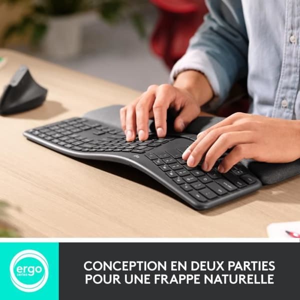 Ergonomiskt tangentbord - Trådlöst - Logitech - ERGO K860 - AZERTY - Svart