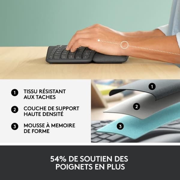 Ergonomiskt tangentbord - Trådlöst - Logitech - ERGO K860 - AZERTY - Svart
