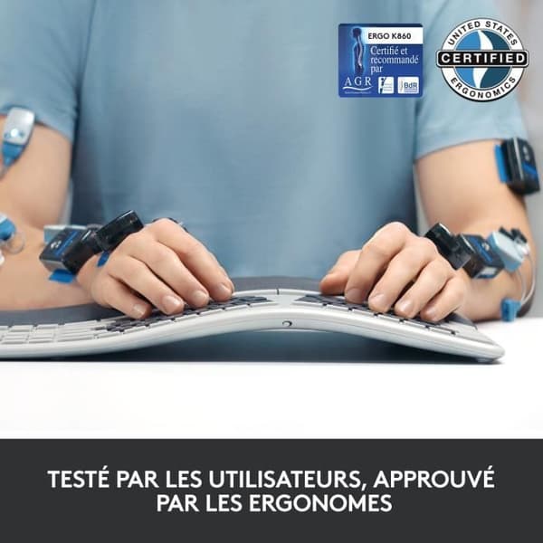 Ergonomiskt tangentbord - Trådlöst - Logitech - ERGO K860 - AZERTY - Svart