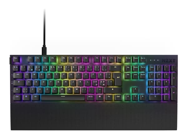 NZXT Function 2 - Tangentbord - full size - backlit - USB - QWERTY - Nordisk - tangentbrytare: NZXT Swift Optical Switches - svart Svart