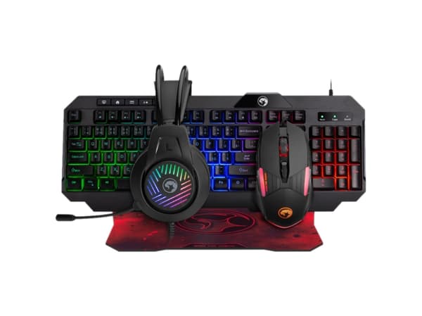 Marvo CM430CZSK, Koblet med ledninger (ikke trådløs), USB, Membrannøkkelbryter, RGB LED, Sort, Mus inkludert