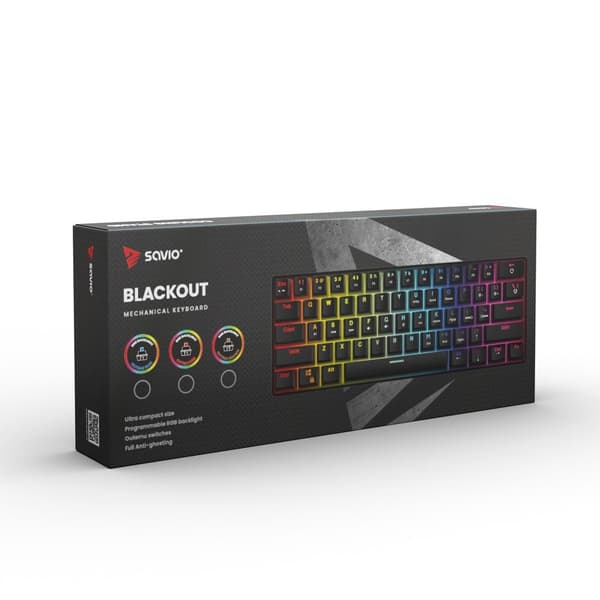 SAVIO Mekaniskt tangentbord BLACKOUT Blå (Outemu Blue), svart