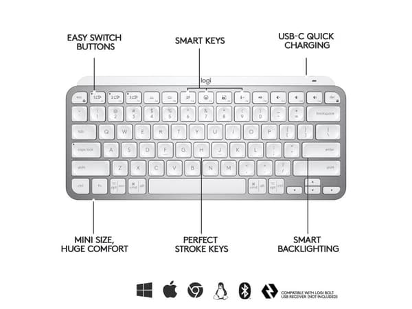 Logitech MX Keys Mini, lysegrå