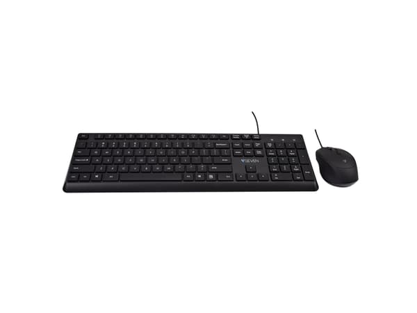 V7 CKU350US USB Keyboard and Mouse Combo - US Layout, Full-size (100%), Wired, USB, QWERTY, Black, Mouse included