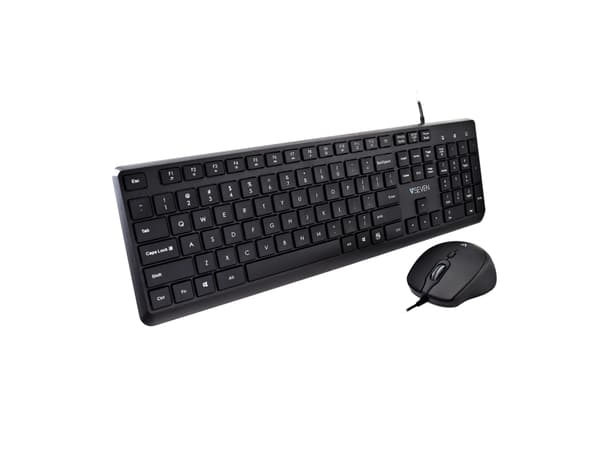 V7 CKU350US USB Keyboard and Mouse Combo - US Layout, Full-size (100%), Wired, USB, QWERTY, Black, Mouse included musta