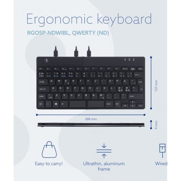 R-Go Split Break -kaksiosainen ergonominen näppäimistö, musta