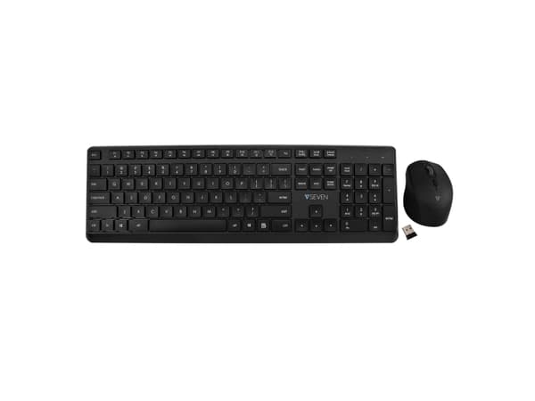 V7 CKW350US, Full størrelse (100 og), Trådløs, RF kabel-fri, QWERTY, Sort, Mus inkludert
