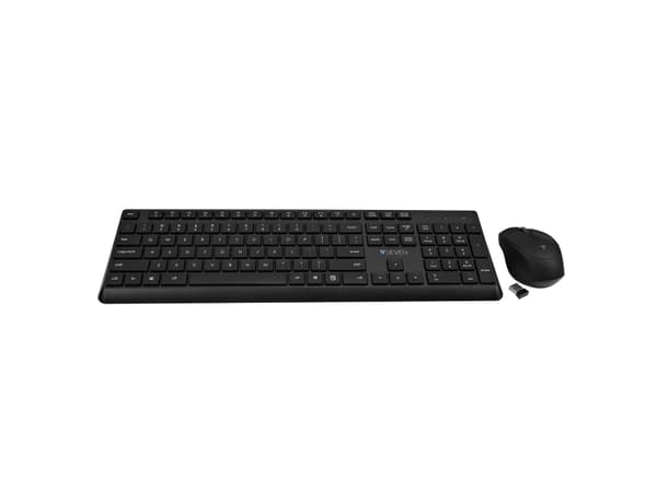 V7 CKW350US, Full størrelse (100 og), Trådløs, RF kabel-fri, QWERTY, Sort, Mus inkludert