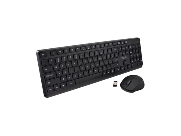 V7 CKW350US, Fullstor (100 %), Trådlös, RF Trådlös, QWERTY, Svart, Mus inkluderad Svart