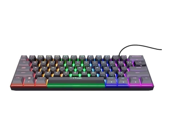 Trust GXT 867 ACIRA - Tangentbord - mekaniskt, RGB-belysning - 60% - mini - bakgrundsbelysning - USB - QWERTY - Nordisk - svart - detaljhandel - låda