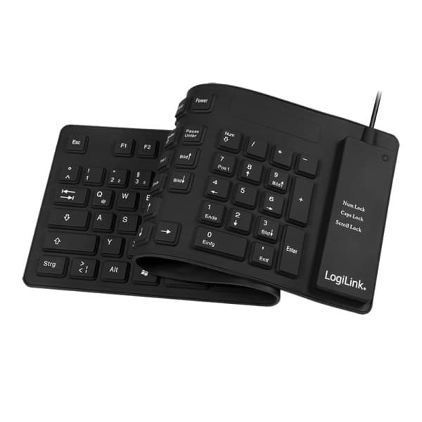 Logilink | Fleksibelt vandtæt tastatur USB + PS/2 | ID0019A | Fleksibelt tastatur | Kablet | DE | Sort