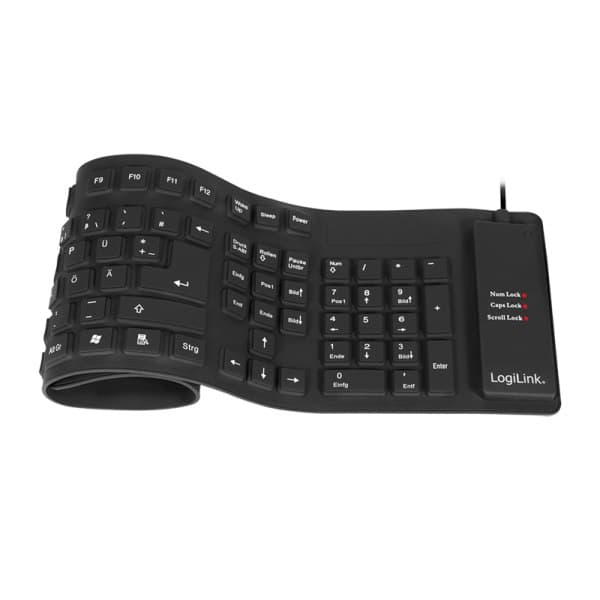 Logilink | Fleksibelt vandtæt tastatur USB + PS/2 | ID0019A | Fleksibelt tastatur | Kablet | DE | Sort