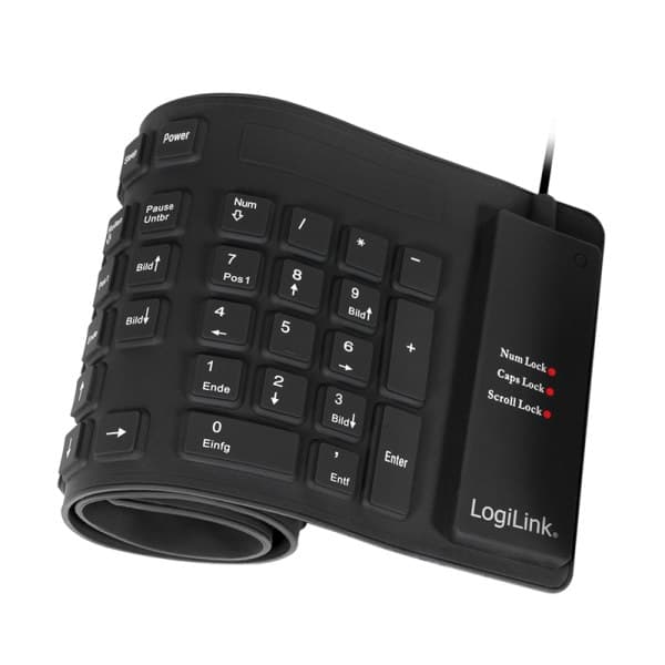 Logilink | Fleksibelt vandtæt tastatur USB + PS/2 | ID0019A | Fleksibelt tastatur | Kablet | DE | Sort