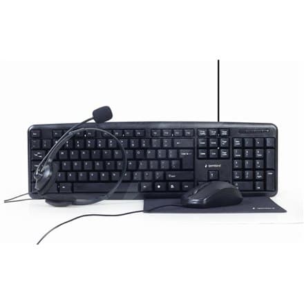 Gembird | 4-i-1 multimedie kontorsæt | KBS-UO4-01 | Tastatur, mus, pude og headset sæt | Kablet | Mus inkluderet | USA | Sort Sort
