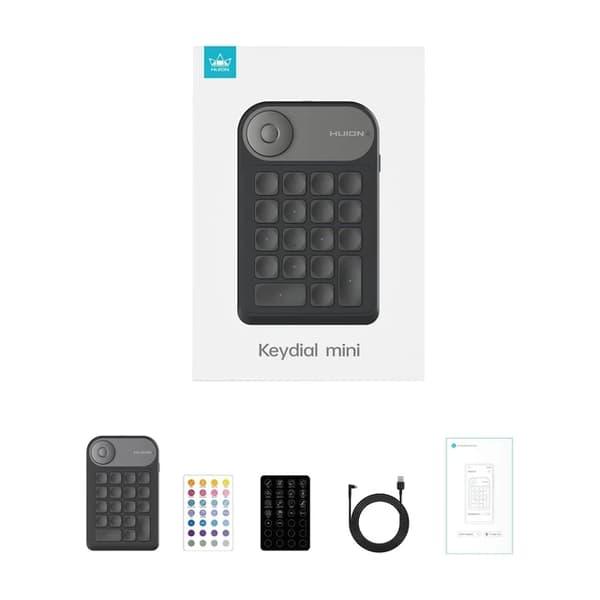 Trådløst tastatur, Bluetooth-forbindelse, Drejefunktion, Huion Keydial Mini
