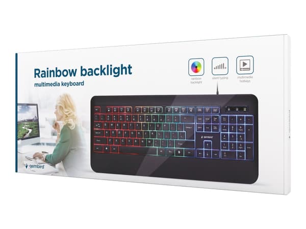 Gembird KB-UML-03 - Tangentbord - bakgrundsbelyst - USB - QWERTY - amerikansk - svart - färglåda